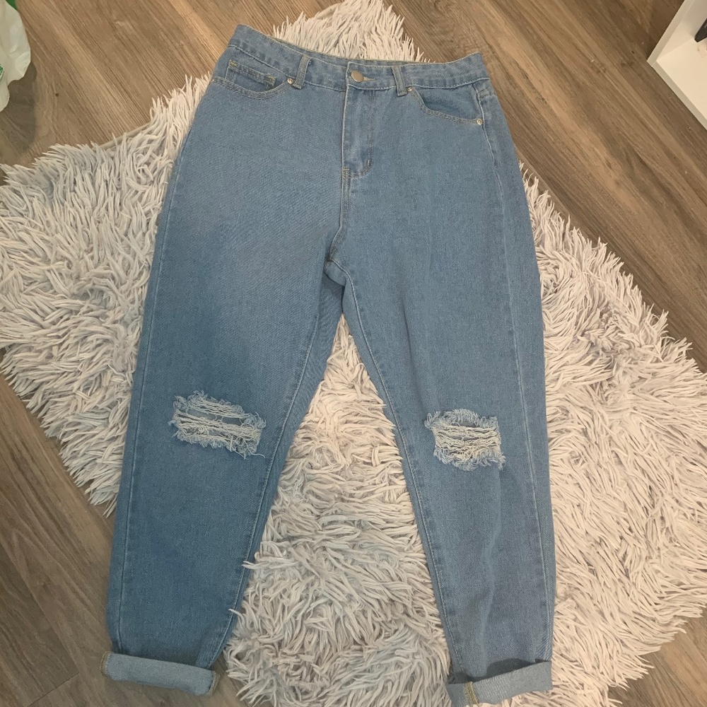 Mid Rise Distressed Boyfriend Jeans